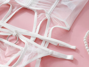 Lingerie com gargantilha, saia e ligas de perna