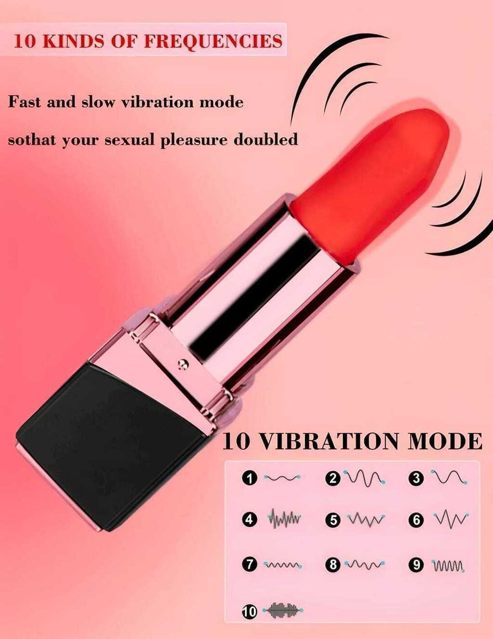 Vibrador batom com 10 modos de vibração (velocidade)