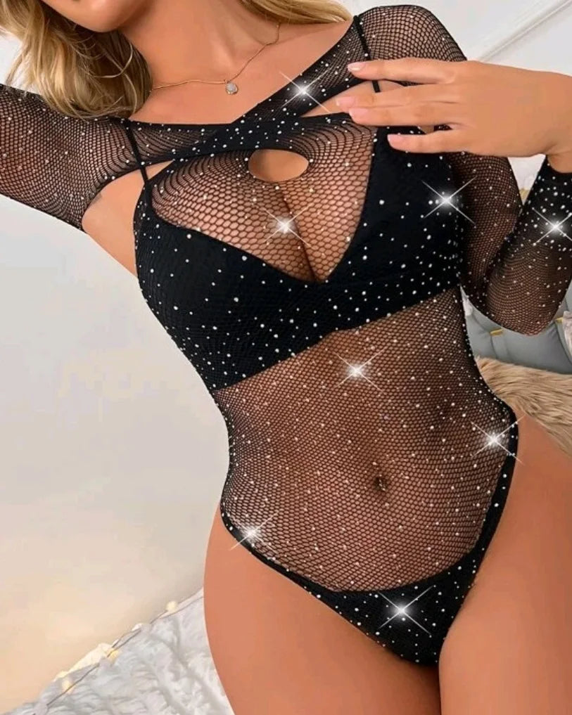 Body transparente com strass