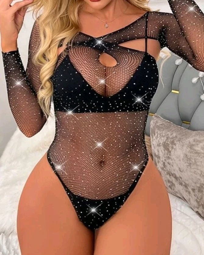 Body transparente com strass