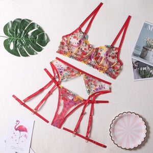 Lingerie com bordado em flores