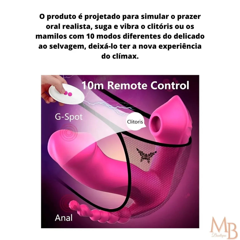 Suck 3 em 1 - Vibrador para Ponto G, ânus e clitóris com controle Remoto a Distância