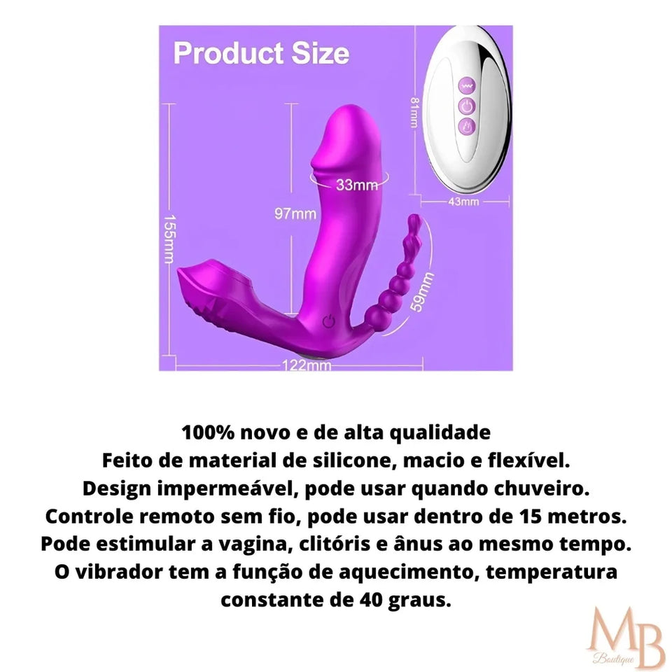 Suck 3 em 1 - Vibrador para Ponto G, ânus e clitóris com controle Remoto a Distância