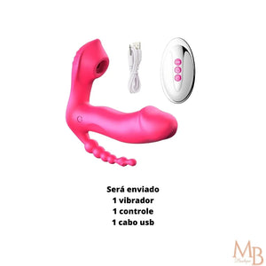 Suck 3 em 1 - Vibrador para Ponto G, ânus e clitóris com controle Remoto a Distância