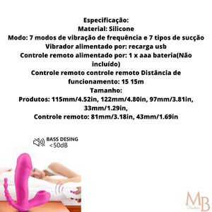 Suck 3 em 1 - Vibrador para Ponto G, ânus e clitóris com controle Remoto a Distância